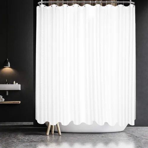 Miniatura 15 de Barossa Design Cortina de ducha blanca con tejido gofre, calidad de lujo, cortinas de ducha de tela para baño, tela con patrón de piqué, repelente