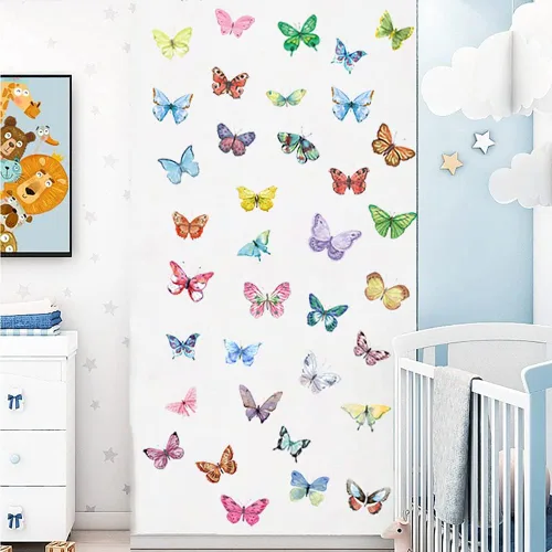 Miniatura 6 de AOWDIAO Calcomanías de pared con diseño de mariposa de acuarela para decoración de dormitorio de niñas, habitación de guardería
