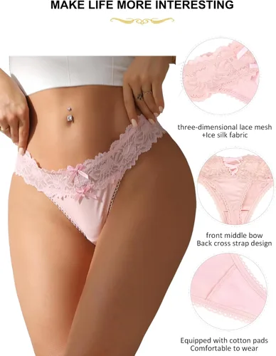 Miniatura 96 de ohyeah Tangas sexy de encaje tangas bragas de tiro bajo ropa interior para mujer de algodón entrepierna braga tangas bragas 4-18