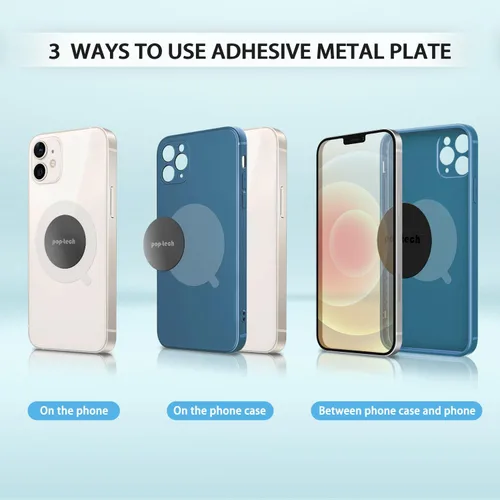 Miniatura 5 de Placa de metal para imán de teléfono, paquete de 8 discos magnéticos de repuesto, placa de montaje mágica con respaldo adhesivo para empuñaduras