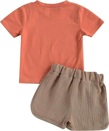 Miniatura 3 de fhutpw Conjunto de 2 piezas de ropa de verano para bebés, camiseta de manga corta, cintura elástica, pantalones cortos para niños pequeños
