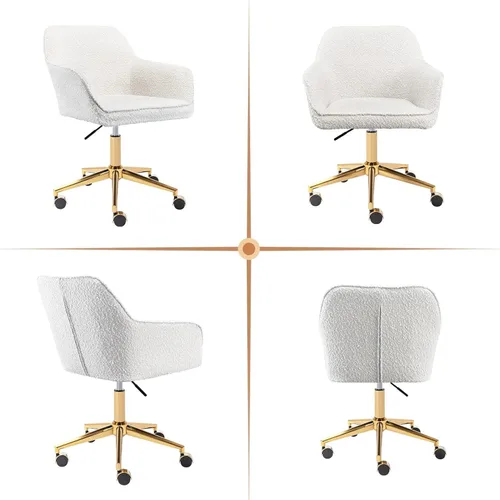 Miniatura 9 de Zesthouse Silla de escritorio moderna con ruedas, silla giratoria blanca para niñas y mujeres, silla tapizada para oficina en casa, sillón Boucle