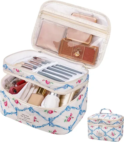 Miniatura 52 de Gosect Bolsa de maquillaje grande, bonita bolsa de cosméticos para mujeres y niñas, bolsa de aseo estética de coqueta floral, bolsa organizadora