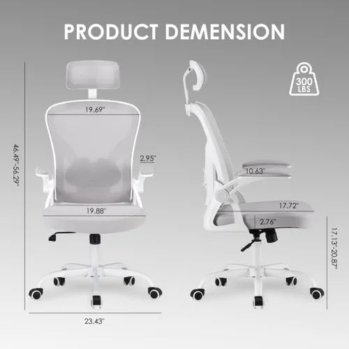 Miniatura 2 de Ergonomic Office Chair, Home Desk Chair with Adjustable & 30° Rotating Headrest, Vertical Adjustable Lumbar Support, Breathable Mesh Back, Elastic