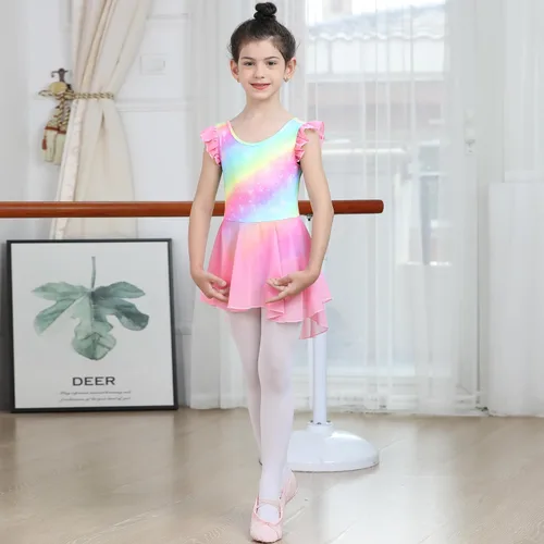 Miniatura 8 de LUOUSE Elegante leotardo de ballet para niñas con falda, mangas con volantes y volantes, perfecto para baile y gimnasia