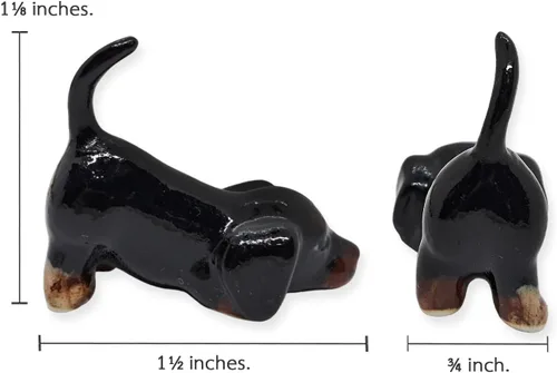 Miniatura 2 de WitnyStore Pequeña figura de perro salchicha olfateando negro de 1½ pulgadas de largo, figuras de cerámica pintadas a mano en miniatura