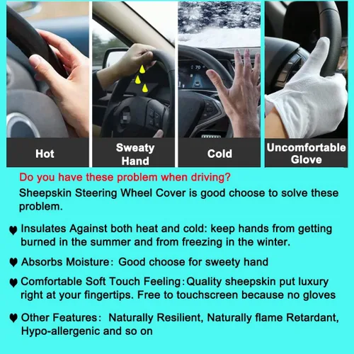 Miniatura 9 de OGLAND - Funda para volante de automóvil de lana de oveja esponjosa suave y esponjosa para vehículo automotriz universal, para mujer y hombre, 14