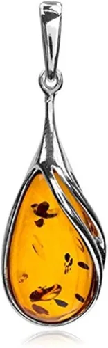 Miniatura 2 de Ian and Valeri Co. Amber Sterling Silver Drop Pendant Necklace 18 inches