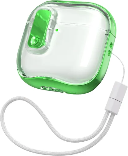 Miniatura 13 de RFUNGUANGO (con cerradura de seguridad) Funda protectora transparente para AirPods Pro de 2.ª/1.ª generación, Funda protectora de TPU suave Verde