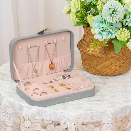 Miniatura 2 de Smileshe Joyero para mujeres y niñas, estuche organizador de viaje pequeño de piel sintética, cajas de almacenamiento portátil para anillos, aretes