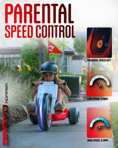 Miniatura 8 de Droyd Romper Triciclo Eléctrico para Niños de 3+ Años, Juguete de 24V Velocidad Máxima 3-6 MPH y 45 Min Máxima Duración, Control de Velocidad
