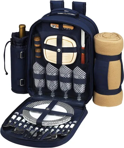 Miniatura 3 de Picnic at Ascot - Mochila de picnic ecológica para 4 personas equipada de lujo con enfriador, soporte de vino aislado y manta - Verde bosque