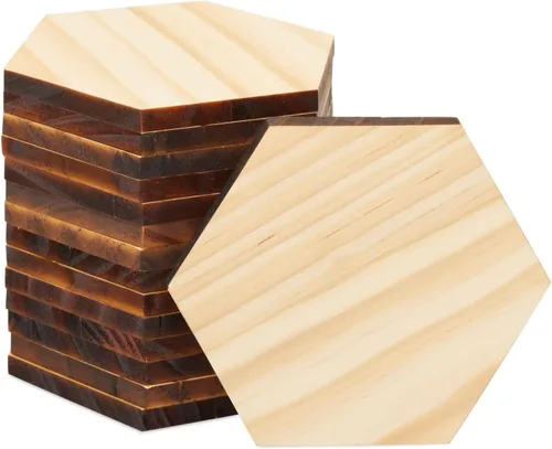 Paquete de 15 recortes hexagonales de madera sin terminar para manualidades, 1/4 pulgadas de grosor para quemar madera, grabado (3.27 x 4.88 x 5.91)