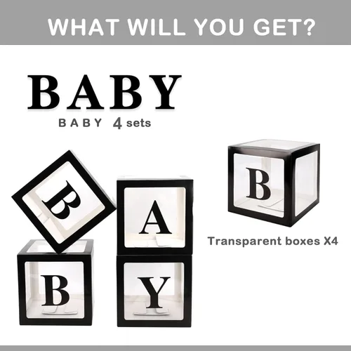 Miniatura 3 de CJT Cajas de bebé con letras para baby shower, cajas de bloque transparentes para decoración de baby shower, caja de globo transparente para fiesta