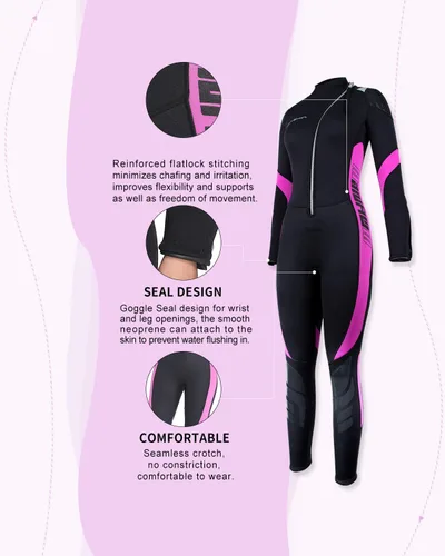Miniatura 3 de Seaskin Trajes de neopreno para hombres y mujeres de 3 mm con cremallera frontal, traje de neopreno completo Mujeres Negro+Fucsia