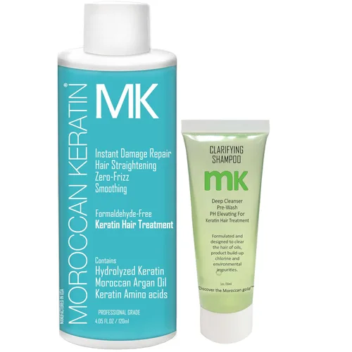 MK - Kit de tratamiento de queratina brasileña sin formaldehído para alisar el cabello, con queratina marroquí, resultados de aspecto orgánico
