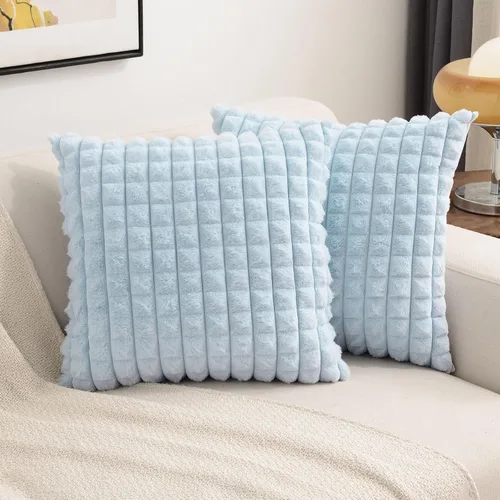 Miniatura 24 de FUTEI Juego de 2 fundas de almohada decorativas burdeos de 22 x 22 pulgadas, fundas de cojín cuadradas color rojo vino, a cuadros de piel sintética