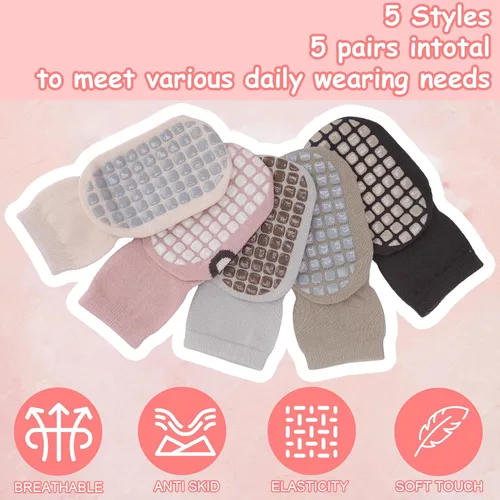 Miniatura 3 de 5 pares de calcetines de agarre para bebé, calcetines de algodón con agarre para niños pequeños, niños y niñas de 12 a 36 meses