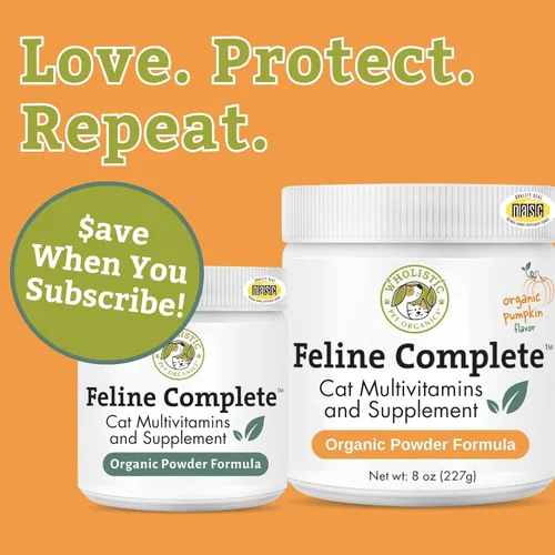 Miniatura 9 de Wholistic Pet Organics Feline Complete Organic Pumpkin - 4 onzas - Multivitamínico y probiótico en polvo para gatos - Alimento natural para gatos