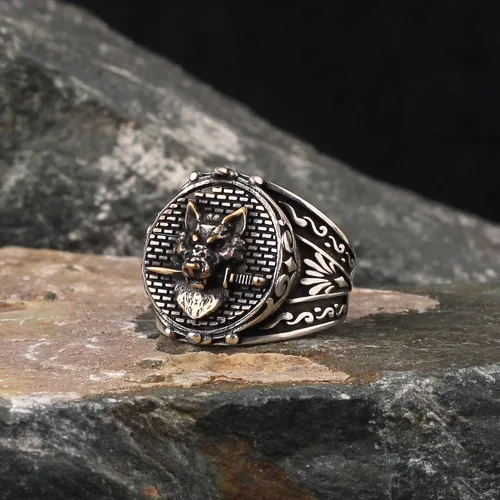 Miniatura 3 de BayVog 925 Sterling Silver Wolf Ring, Wolf Head Silver Ring, Sculpture Silver Ring, Wolf with Dagger Men's Ring, Animal Ring gifts for men handmade