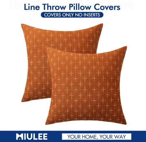 Miniatura 30 de MIULEE - Juego de 2 fundas de almohada decorativas de lino de arpillera navideñas, modernas, estilo campestre, rústicas, tejidas, con textura