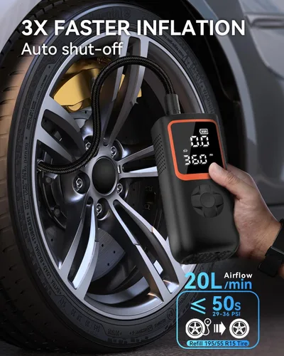 Miniatura 2 de KOLTGOO Compresor de aire portátil para inflado de neumáticos, bomba de aire inalámbrica de 150 PSI para neumáticos de automóvil con manómetro y luz