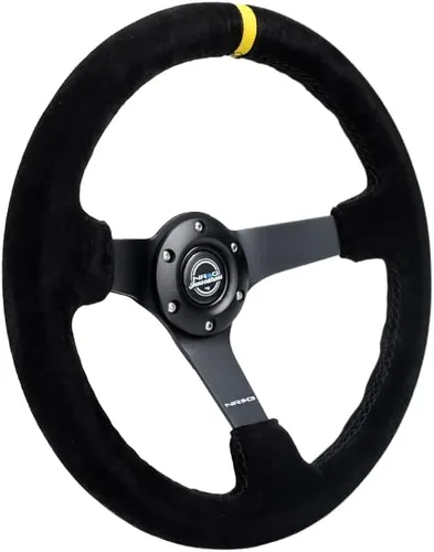 Miniatura 2 de NRG Innovations NRG-RST-036MB-S-Y - Volante reforzado de 3 pulgadas de profundidad, radio negro mate de 0.197 in, volante deportivo de 13.780 in