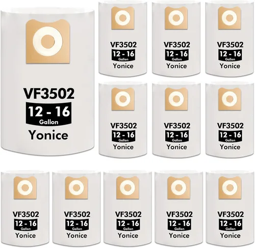 Paquete de 12 bolsas de vacío 23743 VF3502 compatibles con aspiradoras Ridgid de 12-16 galones, bolsas de recolección de polvo WD1950 WD1956 WD1850