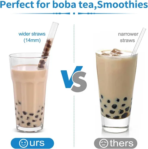 Miniatura 3 de 10 popotes Boba de vidrio reutilizables, 0.354 x 0.551 in de ancho, para té de burbujas, batidos, juego de 5 rectas y 5 dobladas con 2 cepillos