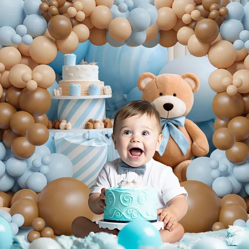 Miniatura 5 de ECEAE Kit de arco de globos con tema de oso color azul claro, beige, marrón claro y marrón, globos crema, guirnalda de globos para decoración
