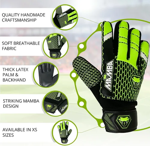 Miniatura 3 de MAMBA Guantes de portero de fútbol para niños, portero juvenil, duraderos, palma de látex de calidad y mano trasera, soporte de muñeca de látex