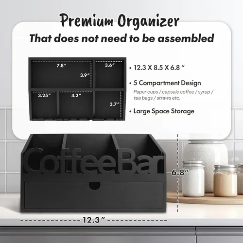 Miniatura 5 de Organizador de Barra de Café para Encimera - Estación Organizadora de Café de Madera, Organizador de Estación de Café para el Hogar & la Oficina