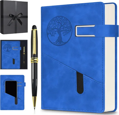 Miniatura 7 de Cuaderno Diario Rayado para Hombres y Mujeres, Cuaderno de 365 Páginas Numeradas con Rayado Universitario, Diario de Cuero de Tapa Dura con Negro