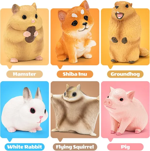 Miniatura 3 de 6 piezas de juguetes de animales para niños pequeños, juguetes sensoriales, lindas figuras de animales de granja, juguetes de mascotas de bolsillo