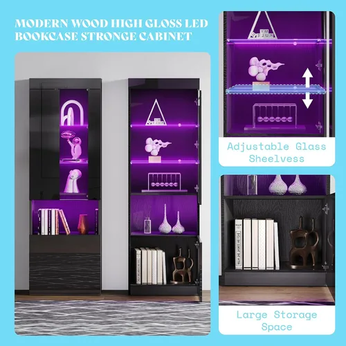 Miniatura 4 de AMERLIFE Moderno soporte de TV con chimenea de 70 pulgadas con chimenea eléctrica de 36 pulgadas y 2 estanterías LED de almacenamiento grandes, Todo