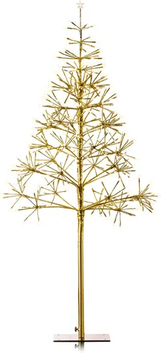 Alpine Corporation Árbol de Navidad artificial festivo para interiores y exteriores de 53 pulgadas de alto con luces LED blancas cálidas, dorado