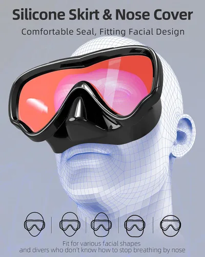 Miniatura 3 de EverSport Gafas de natación para adultos con cubierta para la nariz, máscara de buceo transparente antivaho amplia visión sin borrosidad para Negro