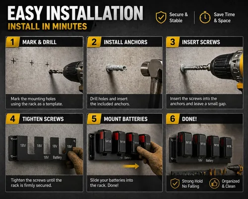 Miniatura 6 de Soporte de batería de metal para Milwaukee M18 y Dewalt de 18 V/20 V, estante de montaje en pared para batería M18 de 18 V, almacenamiento