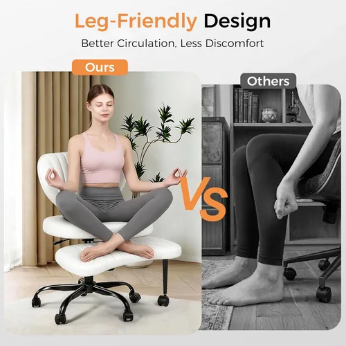Miniatura 6 de Silla de Oficina para Sentarse con Piernas Cruzadas, Silla Ergonómica Criss Cross con Ruedas, Silla de Meditación Giratoria 360° de Altura Ajustable