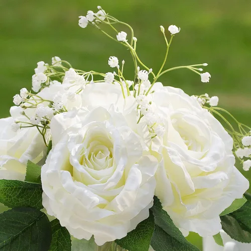 Miniatura 4 de ENOVA FLORAL Flores artificiales de rosa de seda grandes en jarrón, rosas falsas blancas con jarrón y agua sintética para centros de mesa de boda