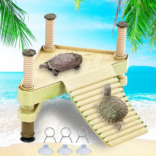 Keedolla Pequeño Muelle Flotante de Reptil Acuático Plataforma de Toma de Sol para Acuario, Plataforma Decorativa de Reptil Acuario con Rampa y