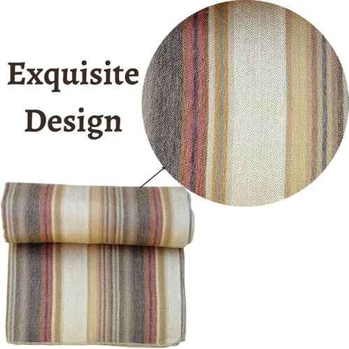 Miniatura 4 de DAVLINA, Manta de lana de alpaca Súper suave, ligera, transpirable e hipoalergénica No pica ni rasca (beige marrón multicolor, Queen