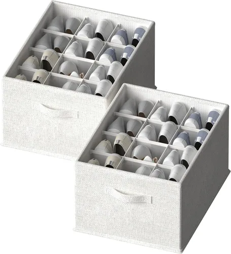 Miniatura 13 de 2 paquetes de organizador de zapatos para armario, se ajusta a 16-32 pares, contenedores de almacenamiento de zapatos de tela, cajas grandes de Beige