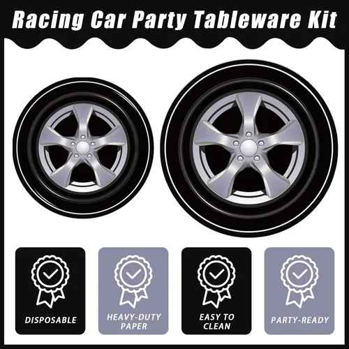 Miniatura 3 de Kepeel Juego de 96 platos y servilletas para fiesta de autos de carreras, suministros de fiesta, decoración de deportes de carreras para niños