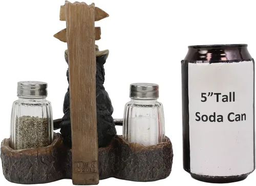 Miniatura 4 de Ebros Gift Rústico Oso de Papá Negro Occidental con escopeta sentado en el cruce de árboles Banco de troncos de sal y pimentero, Figura de soporte