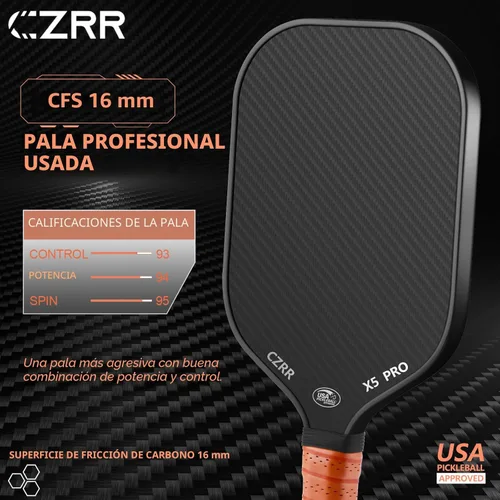 Miniatura 2 de Pala de pickleball, aprobada por USA Pickleball, superficie de fibra de carbono 3K cruda (CFS) de alta grano y giro, con núcleo de panal