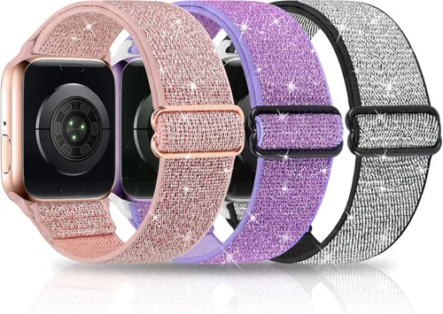 Miniatura 13 de Paquete de 3 bandas elásticas brillantes compatibles con Apple Watch Band de 1.99 pulgadas, 1.49 pulgadas, 1.57 pulgadas, 1.57 pulgadas, 1.61