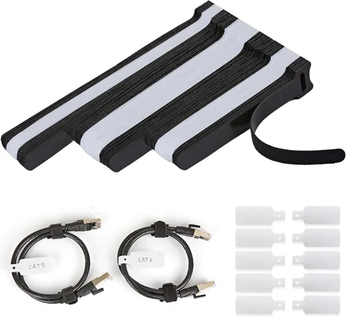 70 bridas reutilizables con gancho y bucle, bridas de alambre ajustables multiusos para organización de cables y 10 etiquetas para cables,
