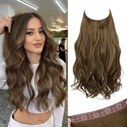 Miniatura 16 de SARLA Extensiones de cabello con alambre invisible con 3 clips, postizo sintético corto, ondulado, rizado, diadema ajustable transparente