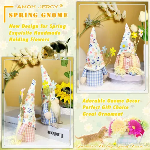Miniatura 3 de 2 piezas de decoración de gnomos de primavera y verano, exquisito tamaño más pequeño de 7.5 pulgadas, decoración de gnomo de primavera y verano